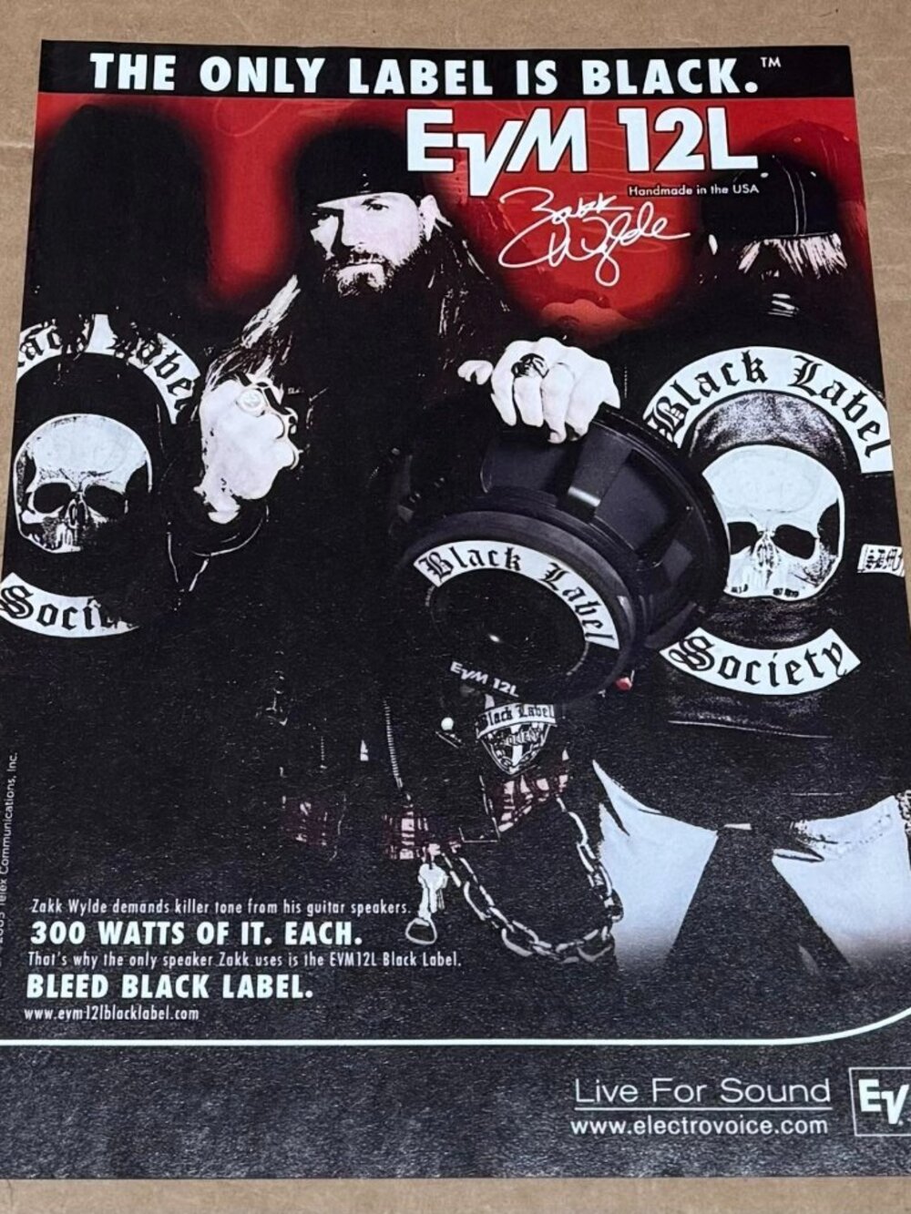 ZAKK WYLDE of BLACK LABEL SOCIETY - EVM Electro-Voice Speakers - 2005 Print Ad